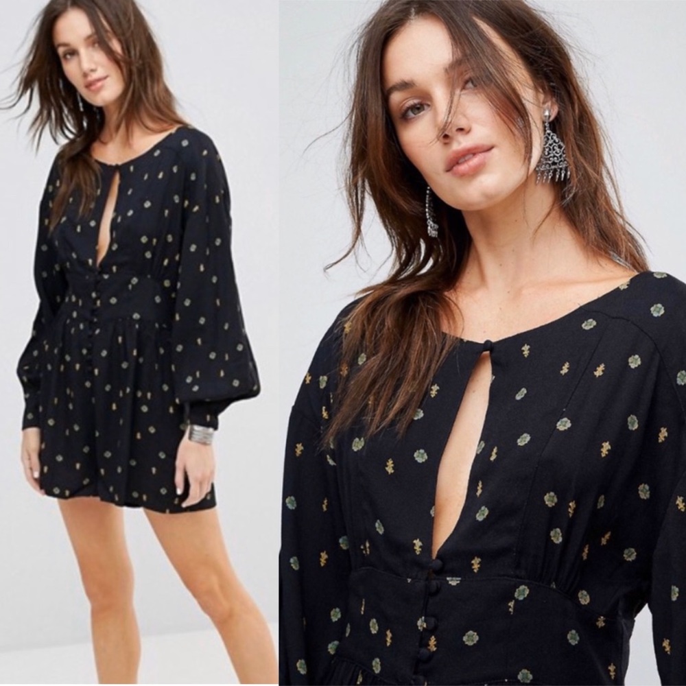 Free People long sleeve keyhole button romper - Picture 1 of 8